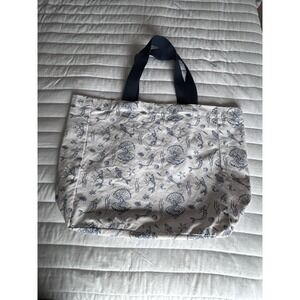 100% Cotton Blue And‎ White Canvas Tote Bag With Mermaid Pattern